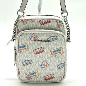 Michael Kors Jet Set Medium Printed Signature Logo Crossbody Bag Optic White